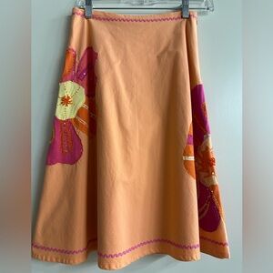 Vanity Orange A-Line Skirt with Floral Design